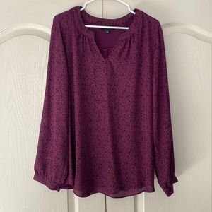 Fortune + Ivy purple women’s mixed media blouse